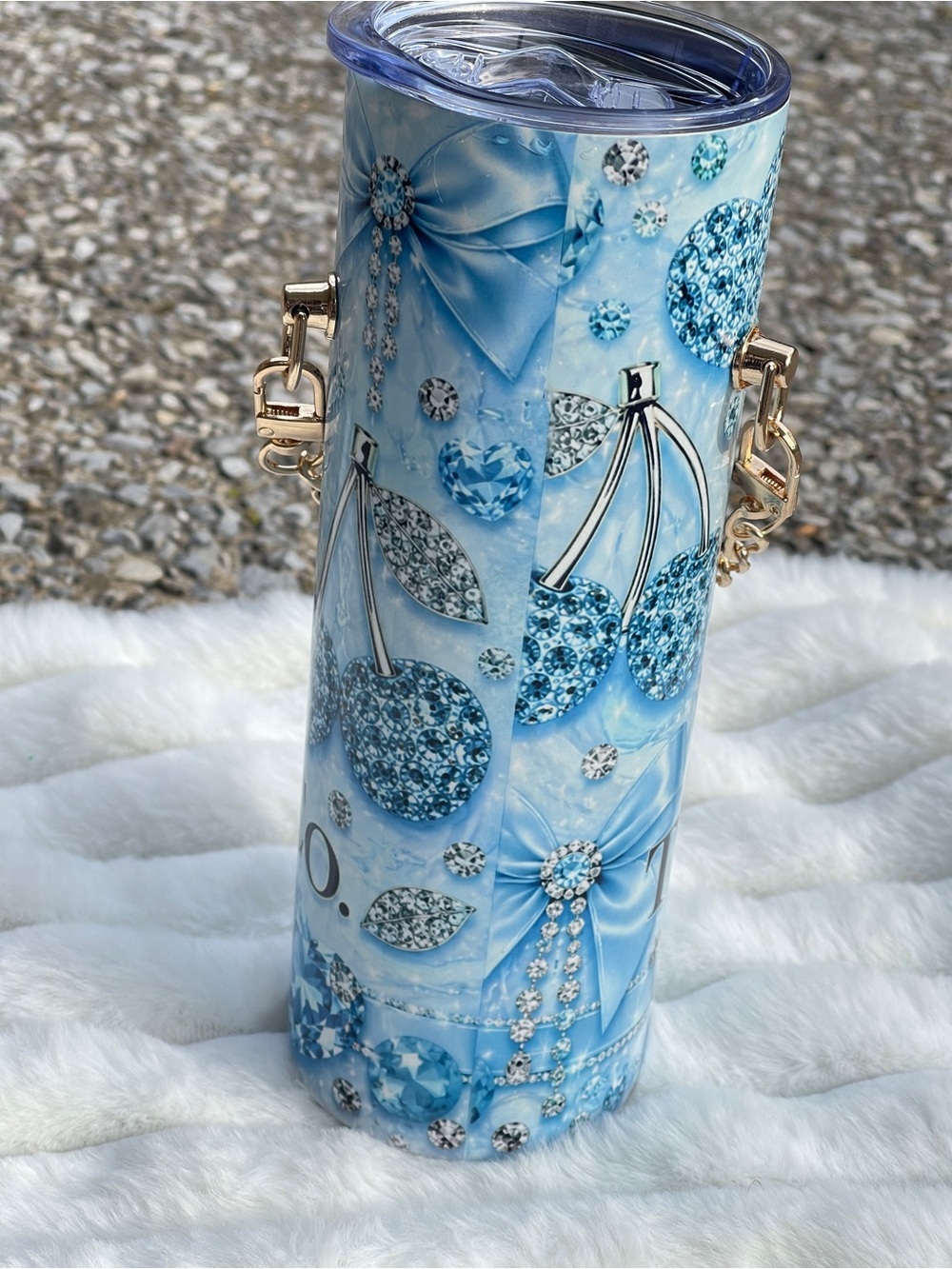Tiffany Blue Jeweled Tumbler with Gold Chain - Picture 7 of 7